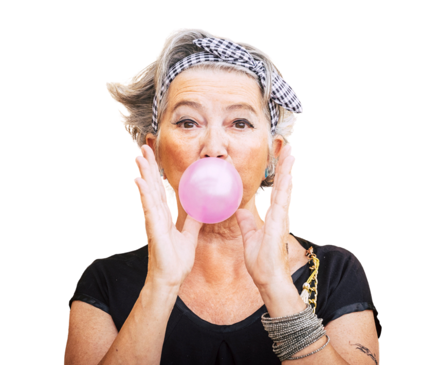 Equity Release Mortgage Woman Blowing Bubble Gum